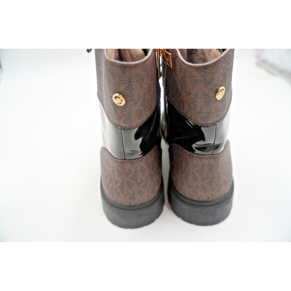 MICHAEL KORS Alistair Signature Monogram Combat Lug Sole Black Leather Boot 10M - Picture 10 of 15